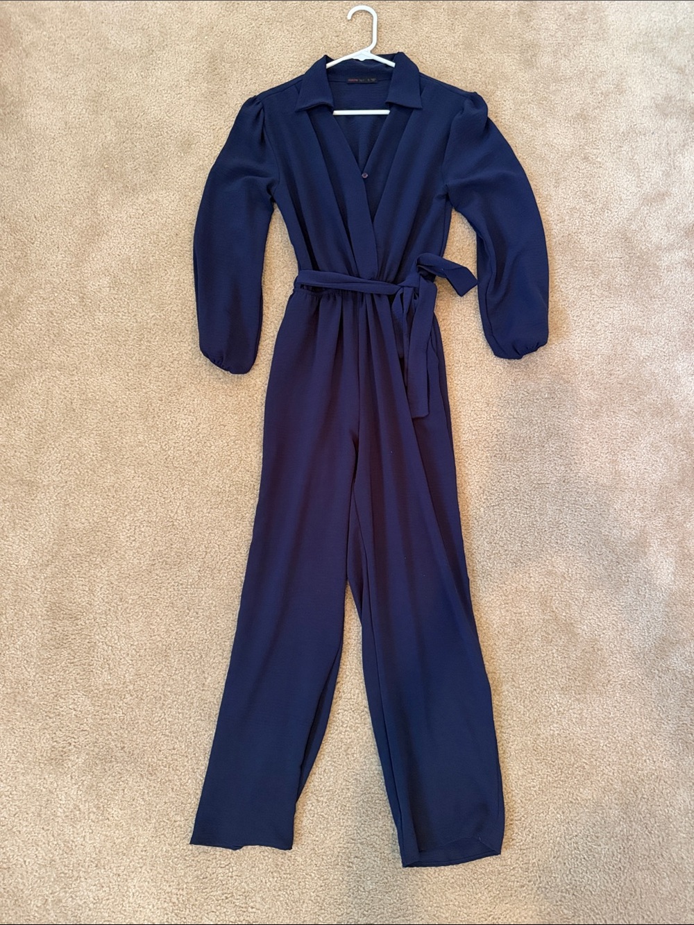 Classic Navy Wrap Jumpsuit with Self Tie Belt